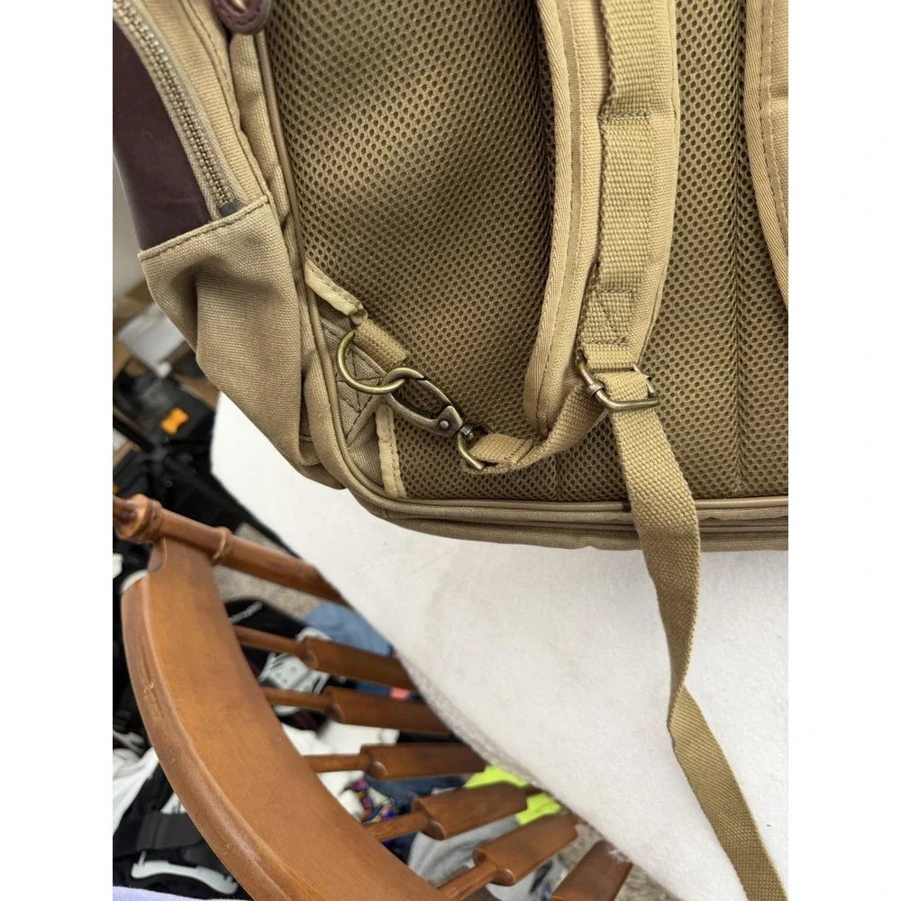 Vintage Bob Timberlake Canvas Leather Backpack Messenger Bag Khaki Brown